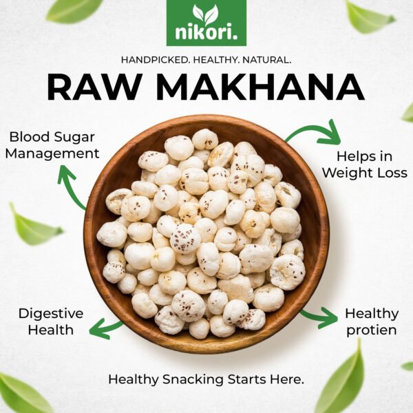 00021 Nikori Premium Raw Makhana – 200 g with 3 Free Masala Sachets