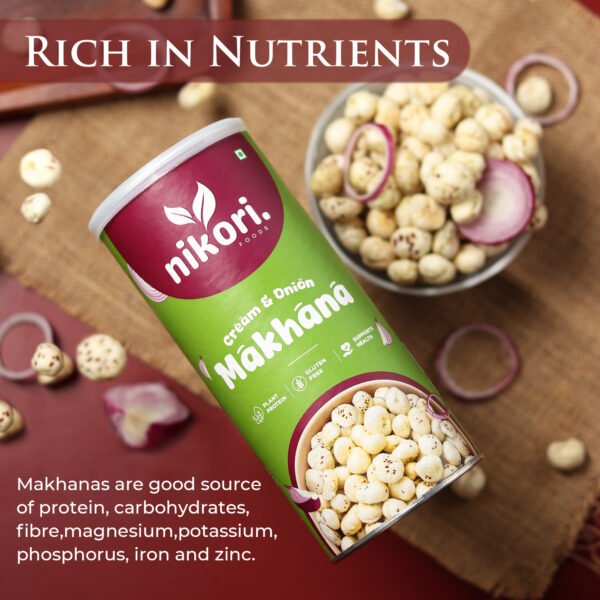 3 Cream & Onion Makhana - Healthy, Gluten-Free, Plant Protein Snack 77g Fox Nut (1 x 77 g)