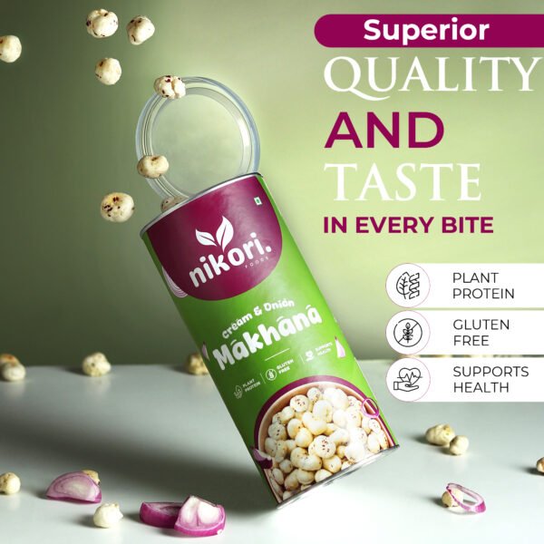 5 Cream & Onion Makhana - Healthy, Gluten-Free, Plant Protein Snack 77g Fox Nut (1 x 77 g)